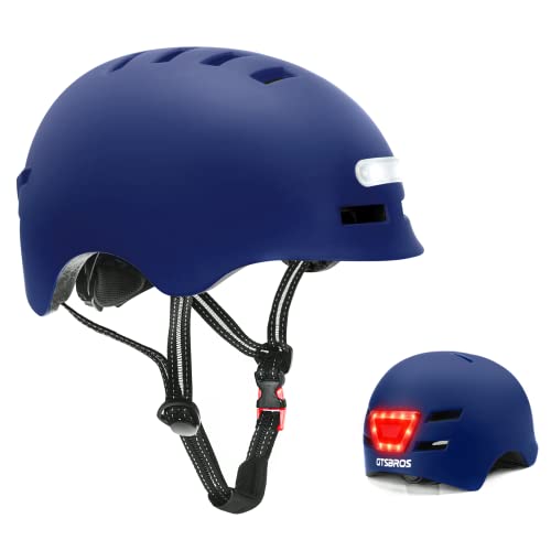 Adult Bike Helmet with LED Lights, Lightweight Adjustable Bicycle Helmet for Men Women, Safety Certified Cycling Helmet for Urban Commuting, Road Cycling, Skateboard and Scooter Riding - color: Navy Blue, size: M/L 56.5-59.5CM