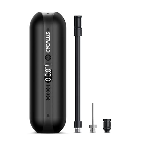 CYCPLUS Electric Air Compressor Portable Bicycle Pump Car Tire Inflator, Max 150 PSI, Auto Shut-Off Air Pump with Presta and Schrader Valves for All Bicycles Motorcycles and Cars - color: Black