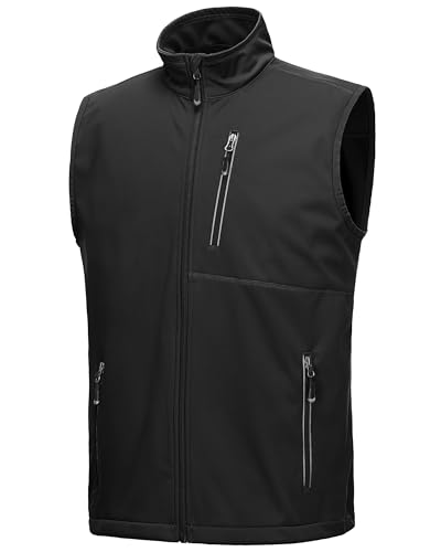 33,000ft Men's Windproof Lightweight Golf Vest Outerwear with Pockets, Softshell Sleeveless Jacket for Running Hiking Sports - color: Black, size: XX-Large