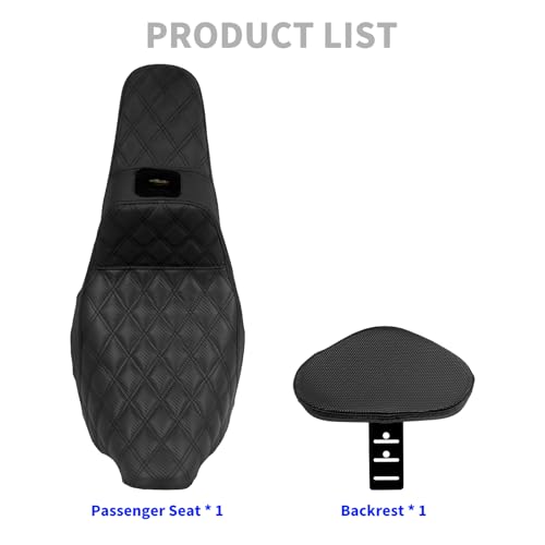 One-Piece Driver Passenger Seat Motorcycle 2-up Seat With Driver Backrest Cushion Pad Fit for Harley Touring Electra Glide Road King Road Glide Street Glide 2009-2023 (Black Stitching) - color: Black Stitching w/Driver Backrest