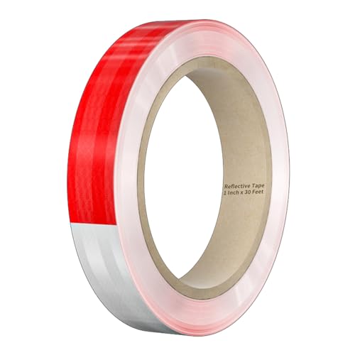 Reflective Tape, 1 Inch x 30 Feet - High Intensity - Red & White Reflective Safety Tape Waterproof Conspicuity for Trailer Reflector Trucks Bikes Baby Strollers Helmets - color: Red & White, size: 1 Inch x 30 Feet