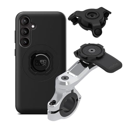 Quad Lock Motorcycle Handlebar Phone Mount PRO Chrome with Vibration Dampener and MAG Phone Case for Galaxy S23 FE - size: Galaxy S23 FE