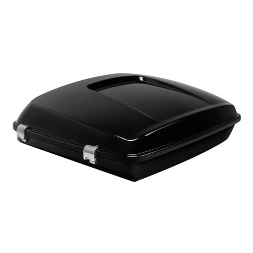 XFMT Motorcycle 5.5" Vivid Black Razor Trunk Luggage W/Backrest Pad + Chrome Mount Rack For Harley Touring Road King Street Glide Road Glide Electra Glide Ultra Classic 2014-Later - color: Vivid Black W/ Chrome Latches Set 3
