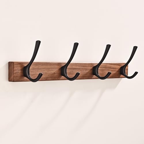 17.3" Small Walnut Wood Coat Rack Wall Mount with 4 Hooks, Heavy Duty Wooden Jacket Hanger Door Mounted for Decorative Entryway and Bathroom Hanging Towel Backpack Purse Clothes Hat Key Black - color: Black 4 Hooks Wall Coat Rack