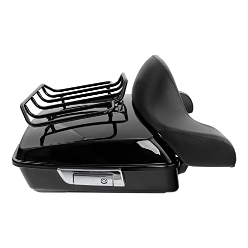 TCMT Chopped Motorcycle Trunk Box Backrest Detachable Mounting Rack Luggage Rack Fit For Harley Touring 1997-2008 Road King Road Street Electra Glide Pack - color: Set C2 Black Latches#Chrome Rack