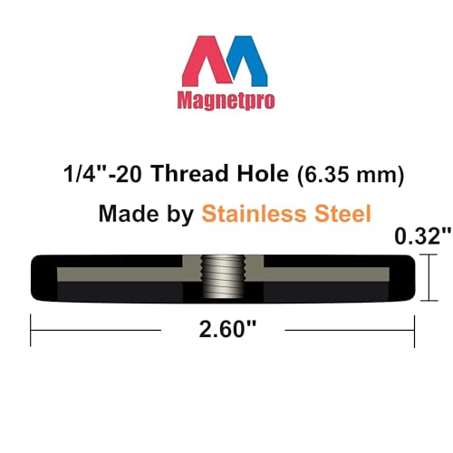 Magnetpro 2 Pieces Strong Rubber Coated Mounting Magnets Anti-Scratch & Anti Corrosion, Over 65 LB Adhesive Power, with 1/4"-20 Stainless Steel Thread Hole and Screw for PTZ, Camera - size: 65LB - 1/4"-20 Female SS 2P