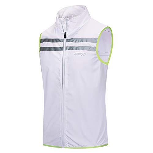 bpbtti Men's Hi-Viz Safety Running Cycling Vest Sleeveless Windbreaker vests- Windproof and Reflective - color: White, size: Medium