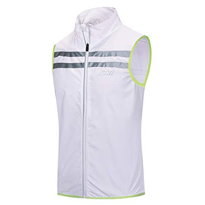 bpbtti Men's Hi-Viz Safety Running Cycling Vest Sleeveless Windbreaker vests- Windproof and Reflective - color: White, size: Large