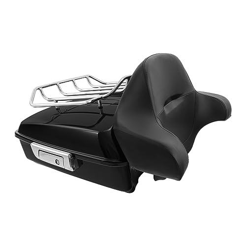 XFMT Motorcycle 10.7" Chopped Trunk w/Luggage Rack Backrest Pad For 2014-2025 Harley Touring Pack Road King Street Glide Road Glide Electra Glide Ultra Classic Tail Box - color: Chopped Tour-Pack&Around Pad&Top Rack
