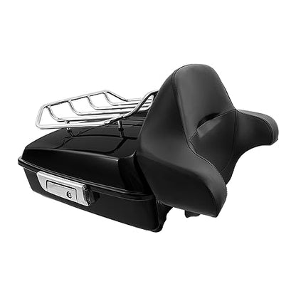 XFMT Motorcycle 10.7" Chopped Trunk w/Luggage Rack Backrest Pad For 2014-2025 Harley Touring Pack Road King Street Glide Road Glide Electra Glide Ultra Classic Tail Box - color: Chopped Tour-Pack&Around Pad&Top Rack