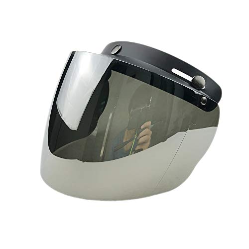 WANCAR Retro Universal Standard 3-Snap Open Face Motorcycle Helmets Flip Up Face Visor Wind Shield Lens(Mirrored) - color: Mirrored, size: Standard