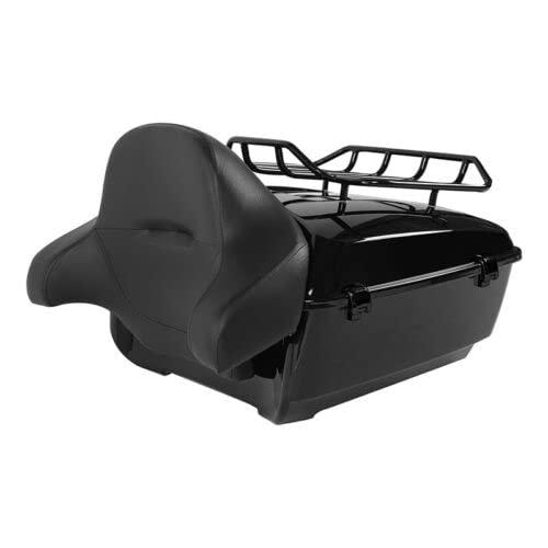 TCMT King Motorcycle Trunk Backrest Pad 2 Up Mount Rack Top Rack Fit For Harley Touring 1997-2008 Electra Glide Road Glide Street Glide Pack - color: No Speaker Holes: Style D Chrome Rack