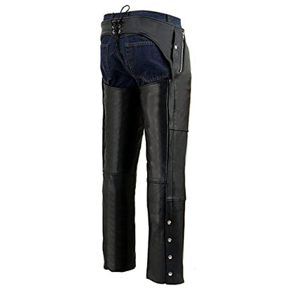 Milwaukee Leather Men's Black Premium Leather Snap Out Thermal Lined Motorcycle Rider Chaps- ML1191 - size: 4X-Large