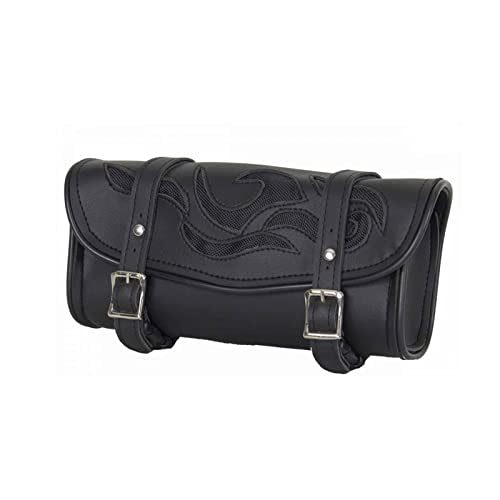GARGOYLE BELLS Motorcycle Tool Bag Leather Motorcycle Handlebar Bag Universal Motorcycle Fork Bag Saddlebags Sissy Bar Storage Tool Bag for Motorcycle - color: Black with Flames, size: 10"
