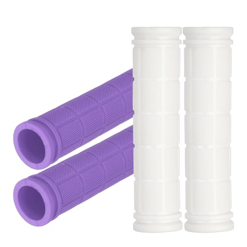 2 Pair Soft Rubber Handlebar Grips, Bicycle Handlebar Grips Bike Handle Bar Wrap Non-Slip 4.5 Inch - Fitting for Mountain Bikes/Road Bicycles/Scooter - color: White/Purple