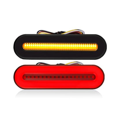 FXC 2PCS Smoked Lens 5" Oval Red LED Stop Brake Tail Lights Surface Mount Waterproof Sequential Flow Turn Signals Trailer Lights for RV Truck Jeep ATV Motorcycle 12V-24V