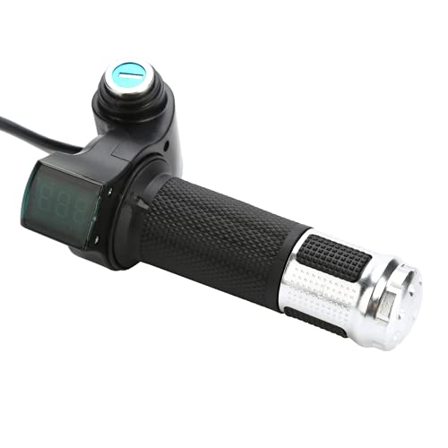 Bike Throttle Grip LCD Screen Twist Throttle Accelerator Handle Grips with Cable and Key Knock for Electric Bicycle Skateboard(Silver)