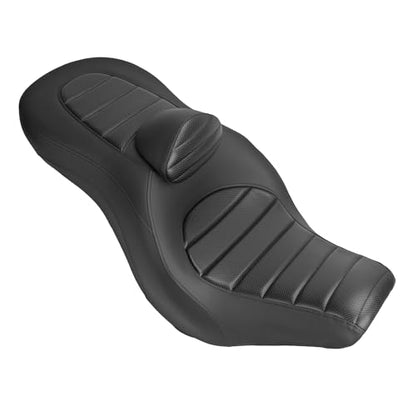 One-Piece Driver Passenger Seat Motorcycle 2-Up Seat with Driver Backrest Cushion Pad Compatible with Harley Softail Sport Glide FLSB Low Rider FXLR FXLRS FXLRST 2018-Later (Black Stripe Stitching) - style: Black Stripe Stitching with Backrest