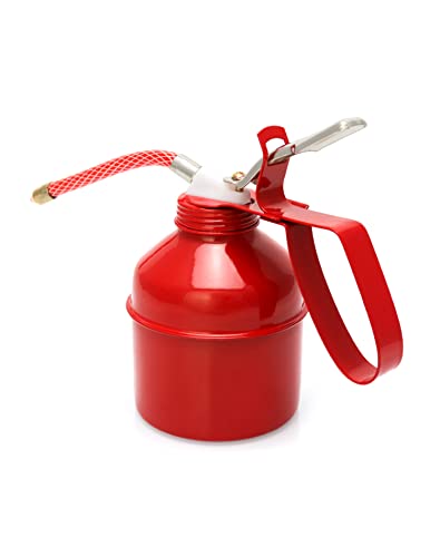 QWORK Steel Pistol Type Oiler - 12 OZ (400ML) Capacity Manual Pump Oil Can, Red, Flexible Tube, 2 Pack