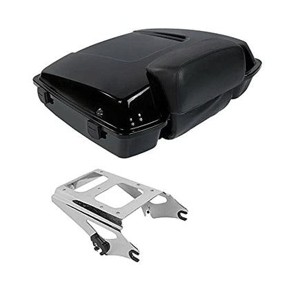 TCMT 5.5" Razor Motorcycle Trunk Box Backrest Pad Two Up Mounting Rack Fit For Harley Touring 2009-2013 Road Glide Road King Street Glide Pack - color: BLack Lacthes Trunk+Backrest+Chrome 2 up Rack