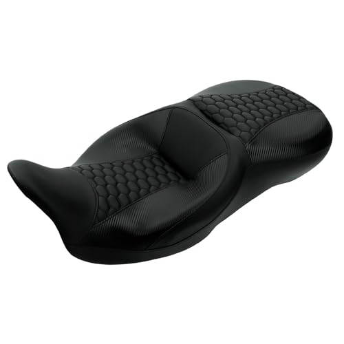 C.C. RIDER Driver& Passenger Seat Mammock Seat Fit For Harley Touring 2009-2023 Road Glide Street Glide Road King Electra Glide CVO Models 2009-2022, Extended Reach - color: 38# Black