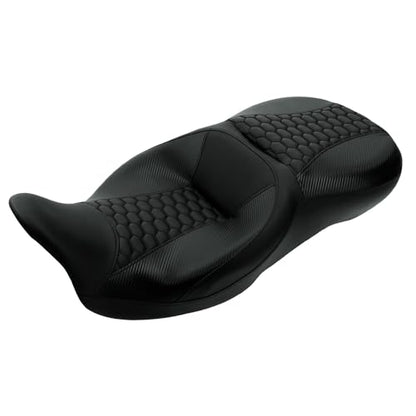 C.C. RIDER Driver& Passenger Seat Mammock Seat Fit For Harley Touring 2009-2023 Road Glide Street Glide Road King Electra Glide CVO Models 2009-2022, Extended Reach - color: 38# Black