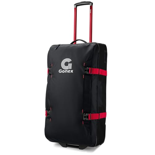Gonex Rolling Duffle Bag with Wheels, Water-repellent 90L Nylon Large Wheeled Travel Duffel Luggage with TSA Lock & Telescopic Handle 30 inch, Black & Red - color: Black & Red, size: 30 inch