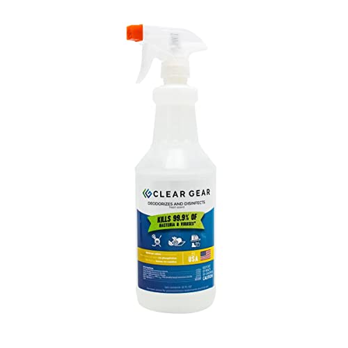 Clear Gear Disinfectant Cleaner, and Deodorizer For Sports Equipment, Gyms, and Fitness Centers - EPA-Registered, Hospital Grade, Made in USA - 1-Pack of 32 Oz Bottle Disinfecting Spray - size: 32 Fl Oz (Pack of 1)