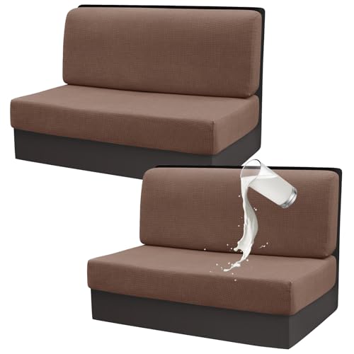Gollense RV Dinette Cushion Covers Set of 2, Waterproof Stretch Camper Cushion Covers, Sectional Replacement RV Seat Covers for Trailer Couch, Includes 2 Backrest Cover & 2 Bench Cover (Light Coffee) - color: Light Coffee
