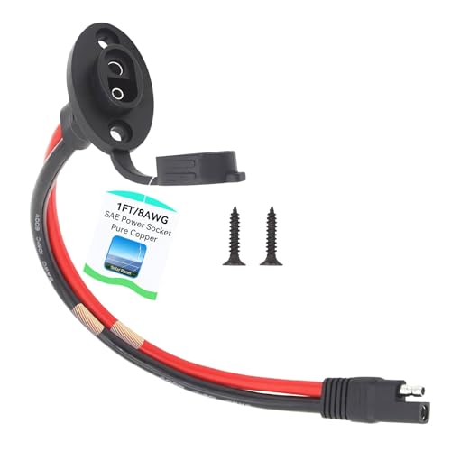 1-Pack 1FT Pure Copper SAE Connector 8 AWG SAE Power Socket Sidewall Port Waterproof Battery Connector Mount Universal Flush Mount Adapter for Solar Panel Generator Battery Charger - color: 8AWG Power Socket Sidewall Port to SAE