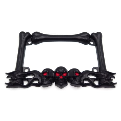 Black Die-Cast Metal Skull License Plate Frame, Heavy Duty Matte Finish, Universal Fitment for All Motorcycles, Custom Biker Exterior Accessory - color: Black, size: Skull