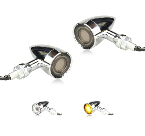 Motorcycle Front LED Turn Signals Universal Bullet Running Lights Chrome Indicator Light Compatible with Honda Harley Suzuki Yamaha Kawasaki - color: Amber+White