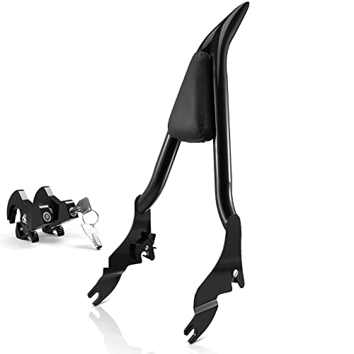 Motorcycle Backrest Sissy Bar Detachable Passenger Assembled Backrest Rear Pad Upright 28" Compatible With Harley Touring Road King Road Glide Street Glide Electra Glide Road King 2009-2026 - color: Black-One Pice Fit '09-Up (Clips w/ Key)