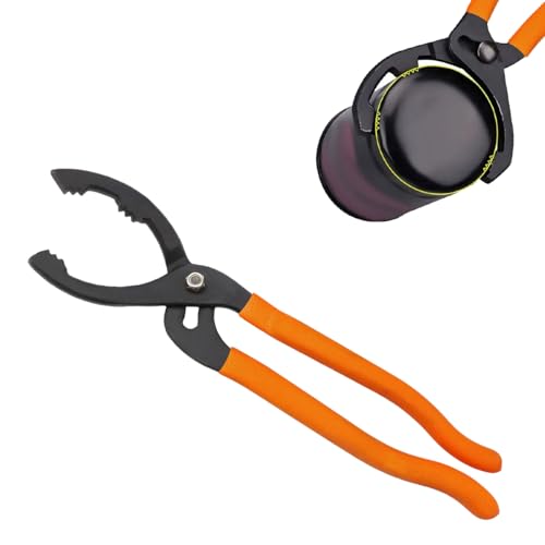 KVAEY 12" Adjustable Oil Filter Pliers, Automotive Oil Filter Removal Tools with Long Handle, Universal Oil Filter Wrench for Engine Filters in Cars and Trucks, Car Accessories (Orange) - color: Orange