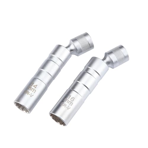 Resze 2PC 14mm&16mm （9/16"&5/8"） Magnetic Swivel Spark Plug Socket,Thin Wall 12 Points 3/8" Drive Spark Plug Socket,Car Tools,Magnetic Rotating,360-Degree Swivel,Suitable for Most Motorcycle,Car,SUV - size: Short 2PC（14+16mm）