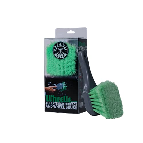Chemical Guys Wheelie All Exterior Surface and Wheel Brush, Wheel Cleaner Brush with Soft Bristles, Safe Cleaning of Rims, Tires, and Exterior Surfaces on Cars, Trucks, Motorcycles, RVs, & More, Green - size: (Pack of 1), style: Wheelie