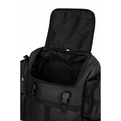 Expandable Black PU Motorcycle Sissy Bar Bag, Weather Resistant Luggage with Secure Mounting and Multiple Storage Compartments