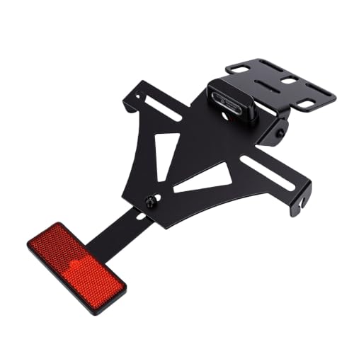 Aramox Motorcycle License Plate Holder with Integrated Tail Light Turn Signal Brackets and Reflector for Universal Fit Motorcycles Adjustable Angle Visibility