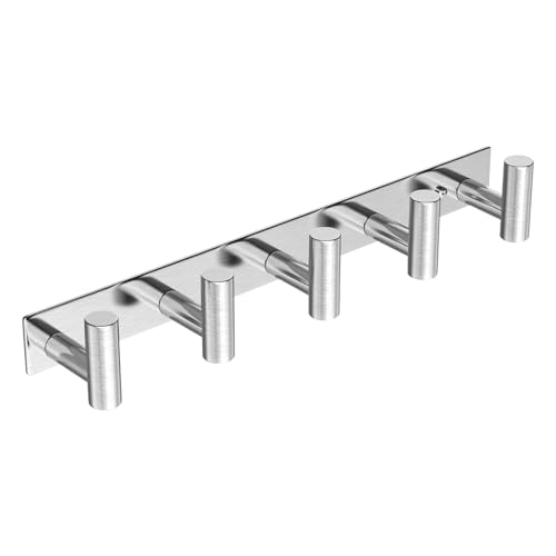 Wall Mounted Coat Rack-5 Hooks, Heavy Duty Stainless Steel Wall Hooks for Towel Coat Bag, Hat Rack Coat Hanger Coat Hooks Towel Racks for Bathroom Entryway Kitchen Hotel (Silvery, 1 Pack) - color: Silver, size: "T" Shape 5 Hooks - 1 Pack
