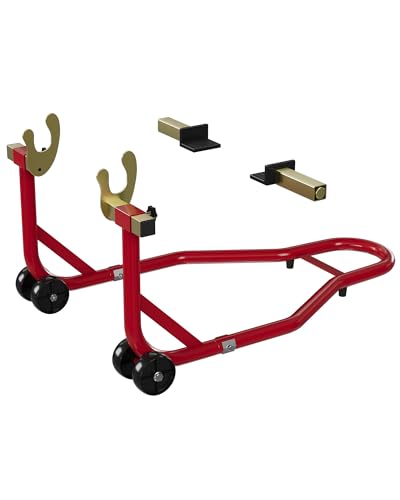 Heavy Duty Motorcycle Stand Lift, Adjustable U&L Fork Head Wheel Lift for Maintenance and Repairs, 450 LBS Capacity, Steel Construction, Red, 1 Piece With Gloves - color: Red