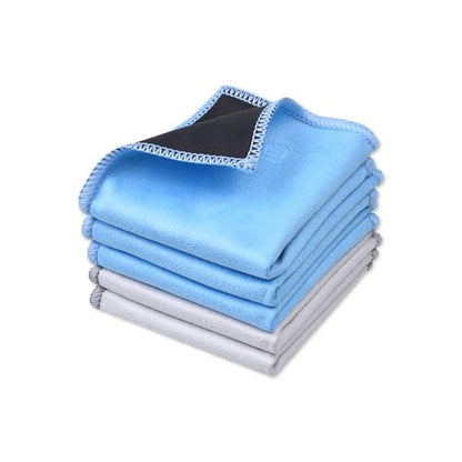 Eco-Fused Microfiber Cleaning Cloths - 5 Pack - Double-Sided Cleaning Cloths - Microfiber and Suede Cloth for Smartphones, LCD TV, Tablets, Laptop Screens, Camera Lenses (Blue & Grey - 5 Pack) - color: Blue & Grey