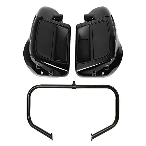 TCMT Highway Engine Guard Crash Bar Lower Vented Leg Fairing with 6.5" Speaker Pod Fit For Harley Touring 2014-2024 Road King Road Glide Street Glide Electra Glide - color: Black Crash Bar, Standard Leg, size: Style C Lower Vented Leg
