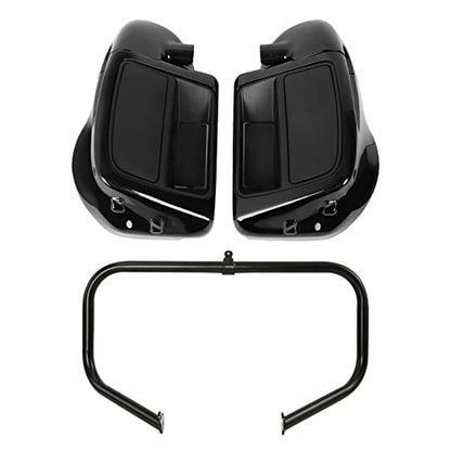 TCMT Highway Engine Guard Crash Bar Lower Vented Leg Fairing with 6.5" Speaker Pod Fit For Harley Touring 2014-2024 Road King Road Glide Street Glide Electra Glide - color: Black Crash Bar, Standard Leg, size: Style C Lower Vented Leg