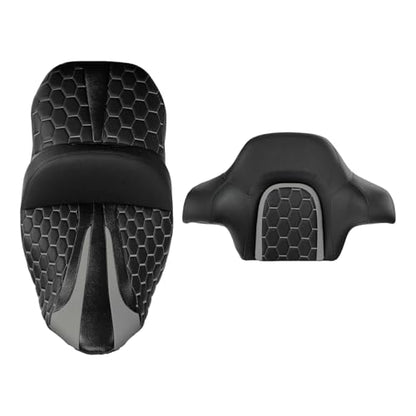 C.C. RIDER Gel Seat Driver Passenger Seat and King/Chopped Tour Trunk Backrest Fit For Harley Touring 2014-2023 Street Glide Road Glide Road King Electra Glide,Gray Hexagon - color: 23# Gel Grey+ 1 Backrest