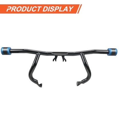 Engine Guard Flat Out Crash Bar for 2014-2025 Harley Touring Street Glide Road Glide Road King Electra Glide Ultra Models (Gloss Black w/Blue CNC) - color: Gloss Black w/Blue CNC