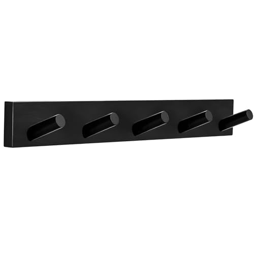 Coat Rack Wall Mount, Wooden Coat Hanger with 5 Hooks, Heavy Duty, Black, 1 Pcs - color: Black