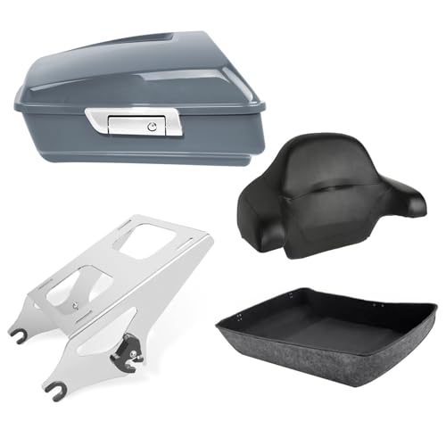 TCT-MOTORPARTS Chopped Luggage Trunk w/Wrap-Around Backrest Pad Two-Up Mounting Rack Fit For Harley Street Glide 14-25 Gunship Gray - color: Gunship Gray Chopped Tour Pack #3
