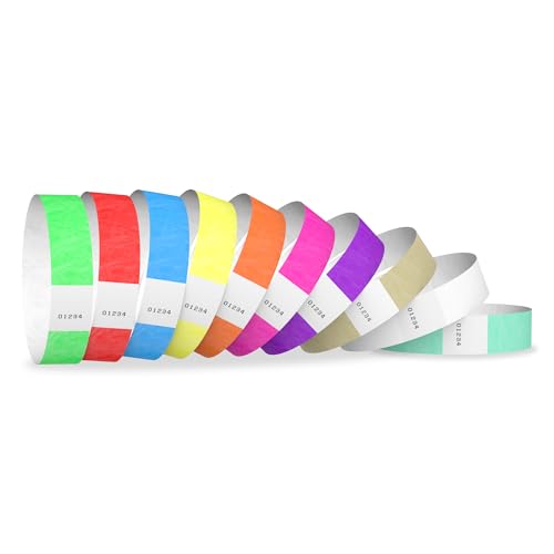 1,000 WristCo 10 Color Variety Pack Tyvek Wristbands for Events - Comfortable Tear Resistant Paper Bracelets ID Wrist Bands for Concerts Festivals Admission Party Identification - color: 10 Color Variety Pack