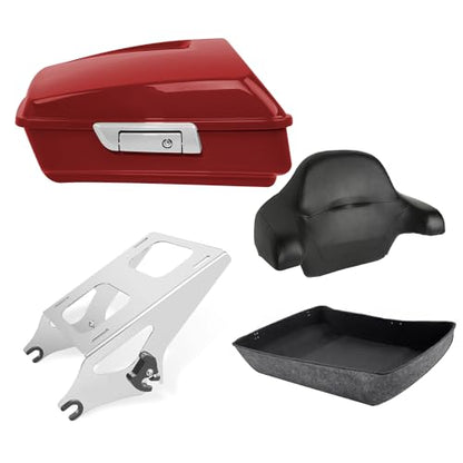 TCT-MOTORPARTS Chopped Trunk w/Wrap-Around Backrest Two-Up Mount Rack Fit For Harley STREET GLIDE 2018-2019 Raod Glide Special 2018 2019 Wicked Red - color: Fit for Wicked Red #3