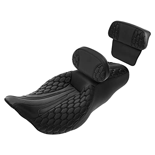 SLMOTO Motorcycle Driver Seat Rider Backrest Passenger Sissy Bar Fit for Harley Touring Road King Street Glide Electra Glide Road Glide Hexagon Scorched 2009-2023 Black Driver Seat Cushion - color: Black + 2 Backrest SP